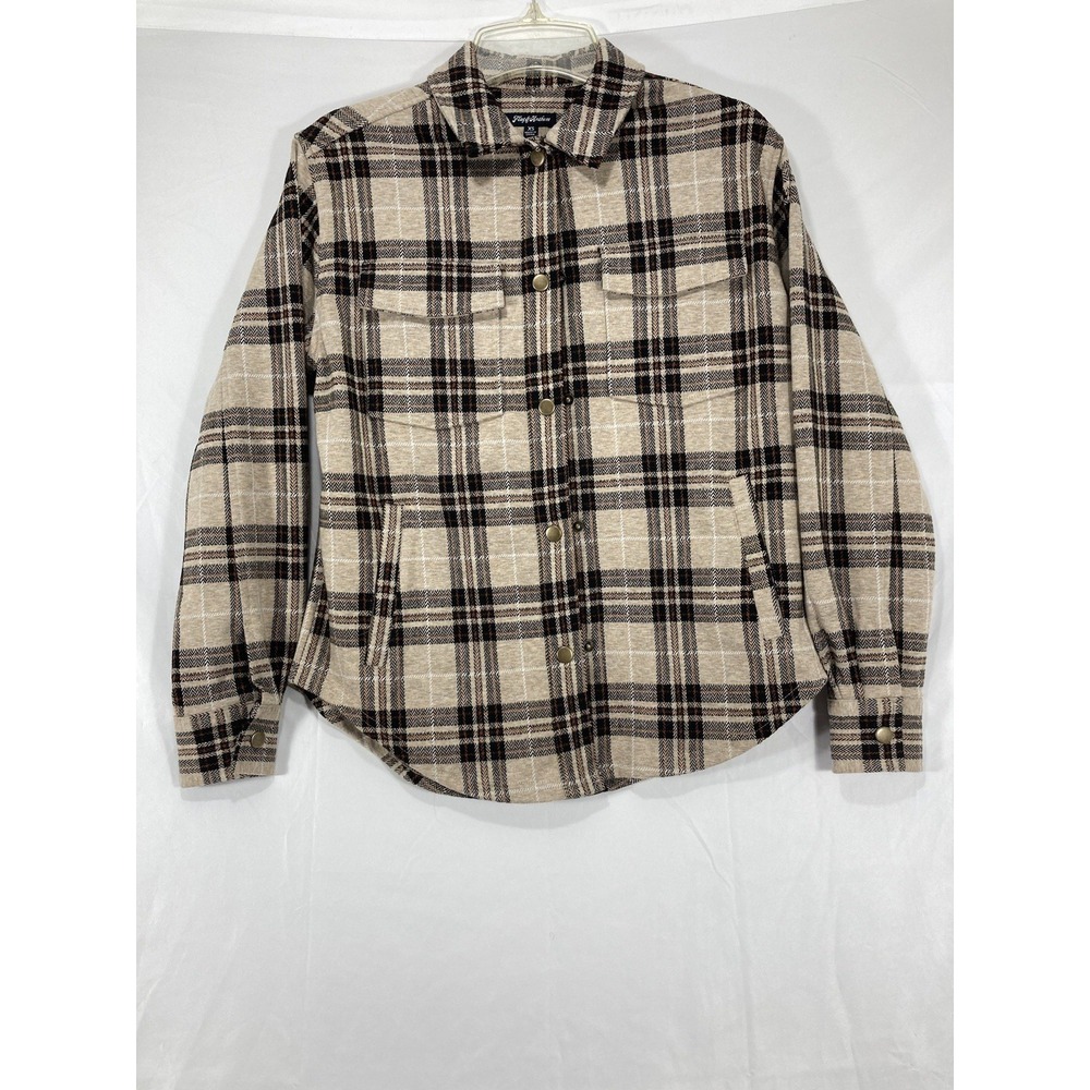 Flag & Anthem Harmon Plaid Shacket Snap Up Beige Black Size Xs